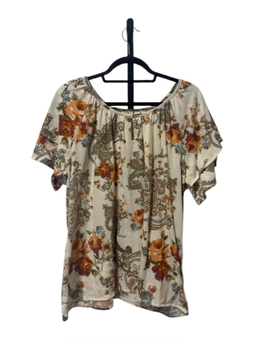 Cato Cream Floral Paisley Top with Rust Accents